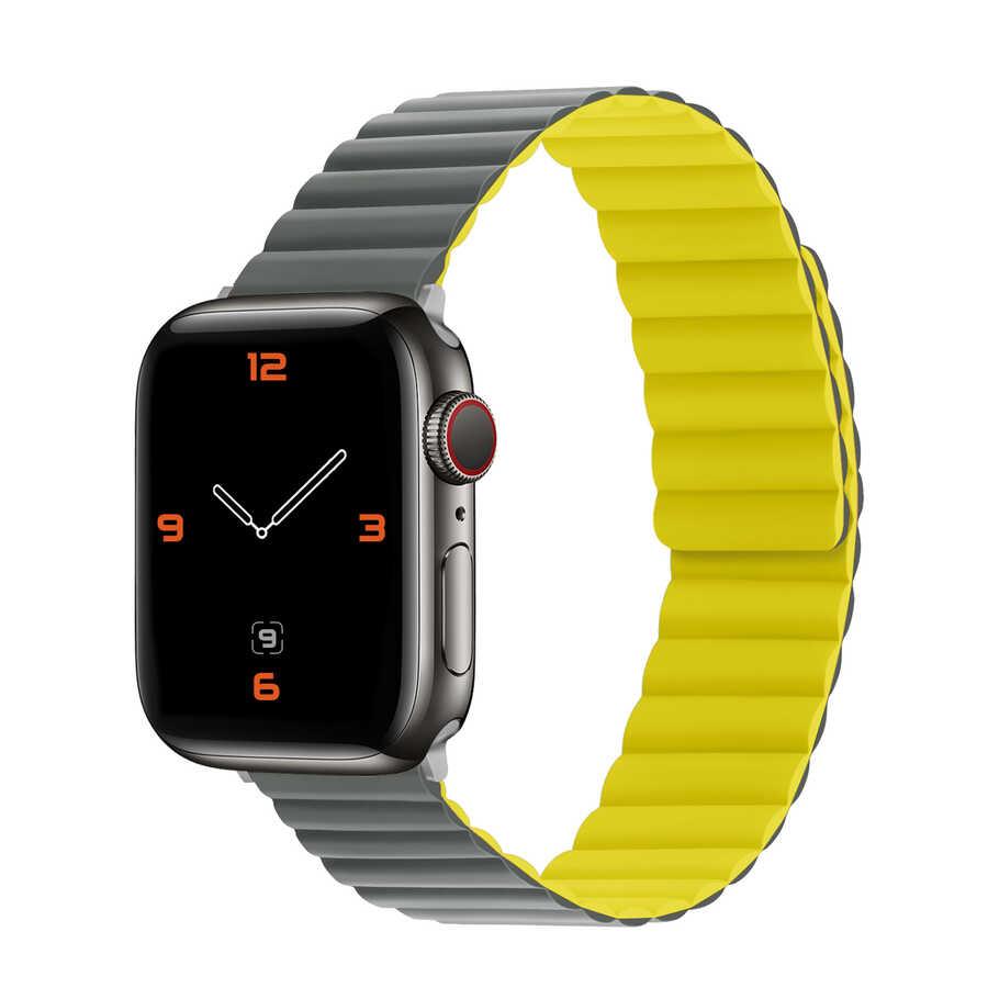 Apple Watch Louis Loop Silikon Kordon - Gri-Sarı | bastcase - Bilek Duruş Açısı