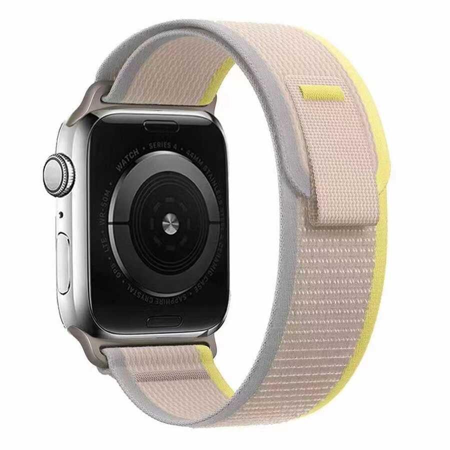 Apple Watch Trail Loop Örgü Kordon - Beyaz-Sarı | bastcase - Bilek Duruş Açısı