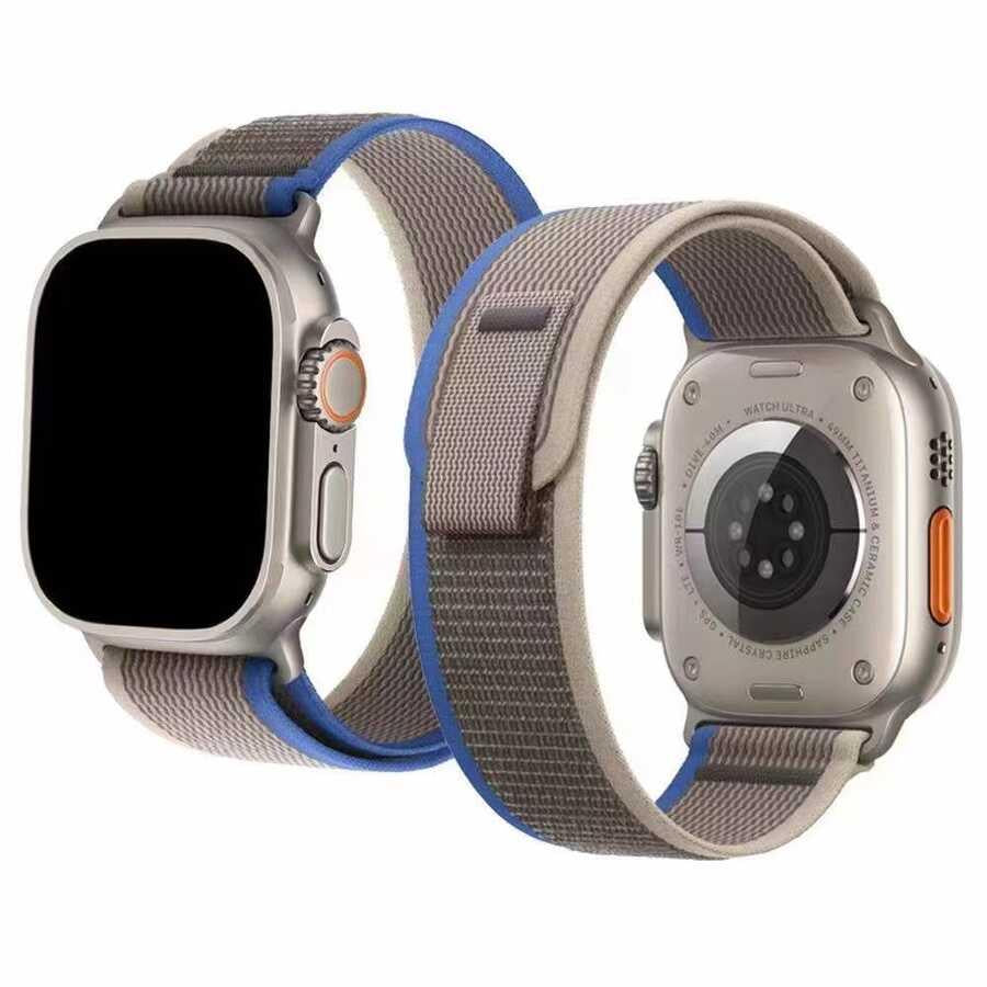 Apple Watch Trail Loop Örgü Kordon - Gri-Mavi | bastcase - Bilek Duruş Açısı