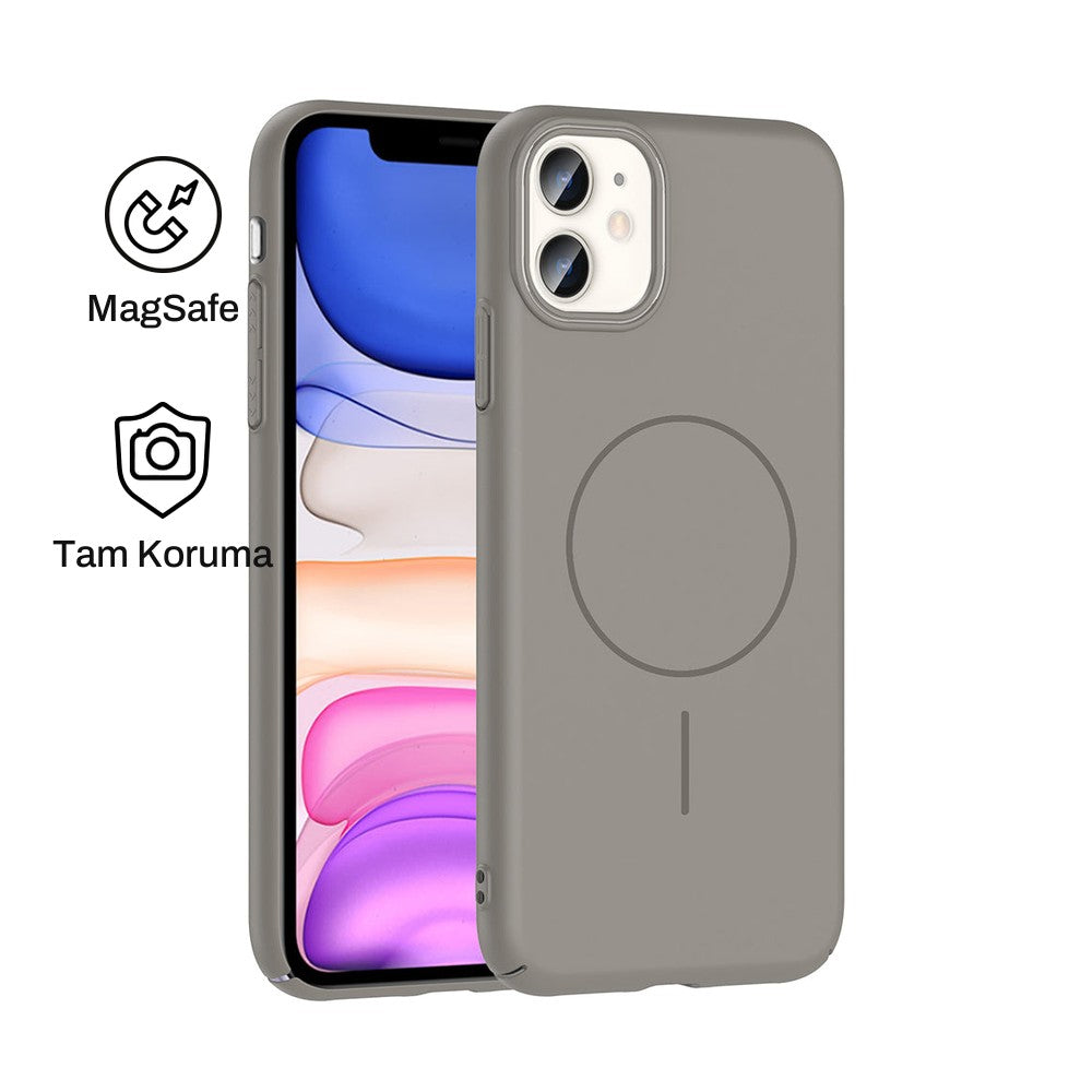 iPhone 11 Raye Sert Telefon Kılıfı - Gri | bastcase - Ön ve Arka Görünüm