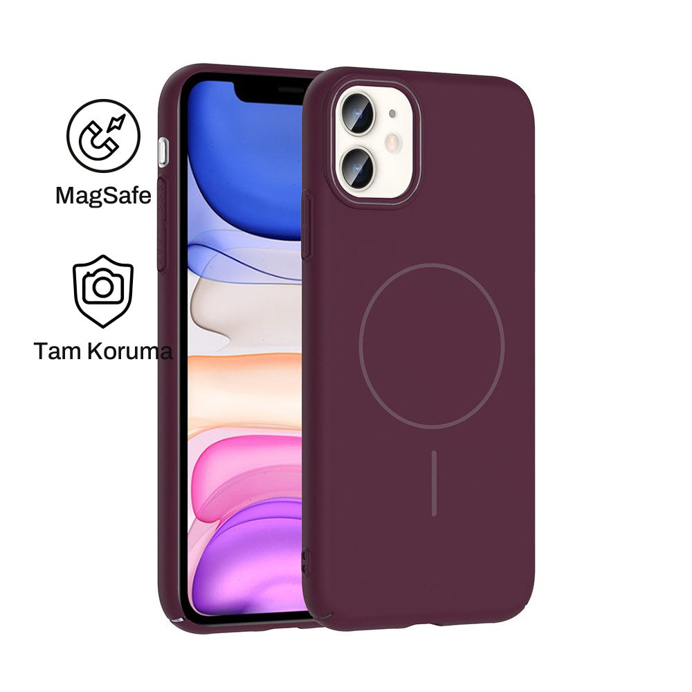 iPhone 11 Raye Sert Telefon Kılıfı - Mürdüm | bastcase - Ön ve Arka Görünüm