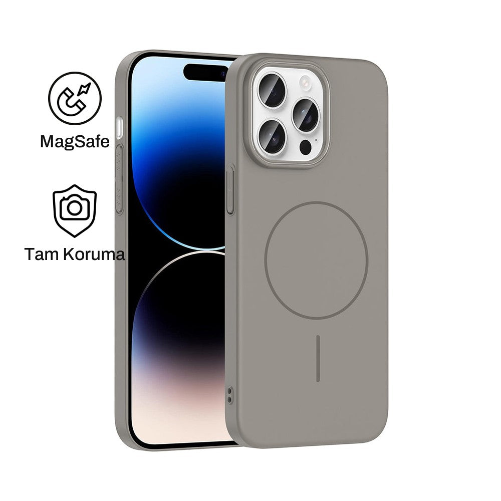 iPhone 14 Pro Max Raye Sert Telefon Kılıfı - Gri | bastcase - Ön ve Arka Görünüm