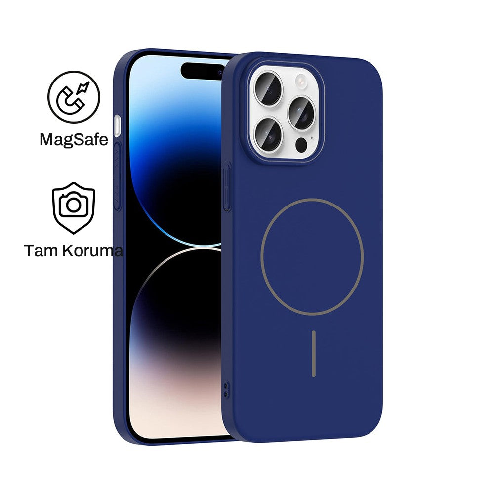 iPhone 14 Pro Max Raye Sert Telefon Kılıfı - Lacivert | bastcase - Ön ve Arka Görünüm