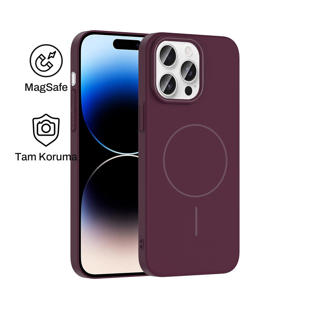 iPhone 14 Pro Max Raye Sert Telefon Kılıfı - Mürdüm | bastcase - Ön ve Arka Görünüm
