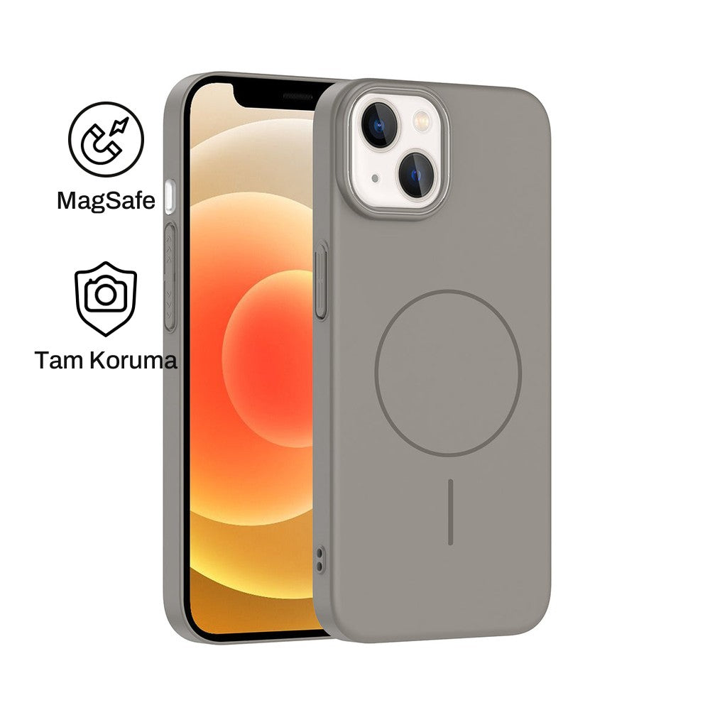 iPhone 14 Raye Sert Telefon Kılıfı - Gri | bastcase - Ön ve Arka Görünüm