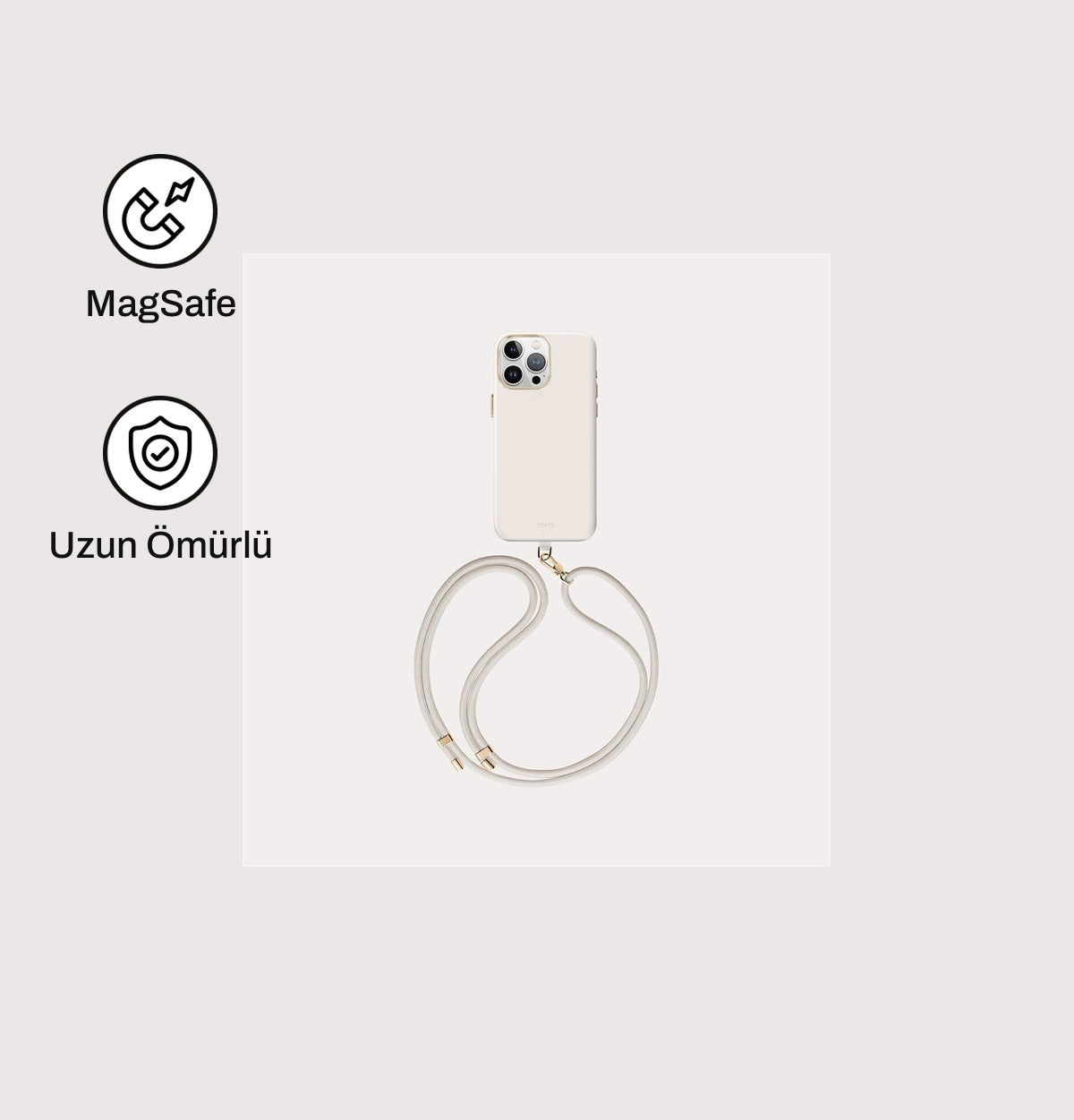 iPhone 15 Pro ile Uyumlu Coehl MagSafe Destekli Askı İpli Creme Telefon Kılıfı | bastcase