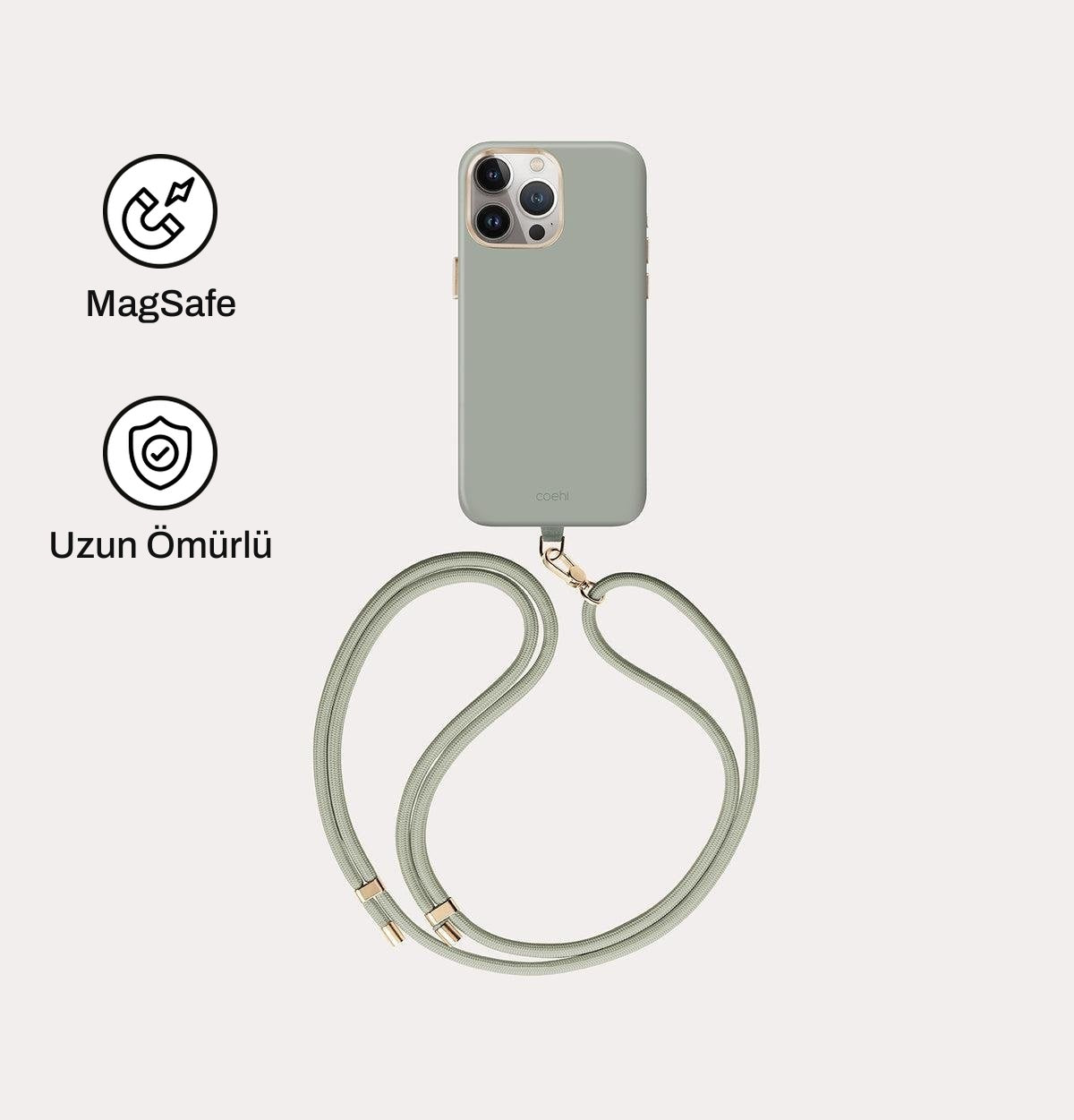 iPhone 15 Pro ile Uyumlu Coehl MagSafe Destekli Askı İpli Creme Telefon Kılıfı | bastcase