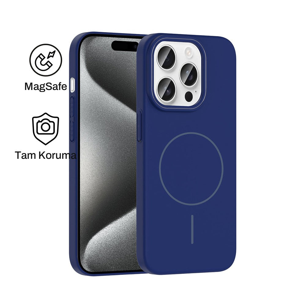 iPhone 15 Pro Raye Sert Telefon Kılıfı - Lacivert | bastcase - Ön ve Arka Görünüm