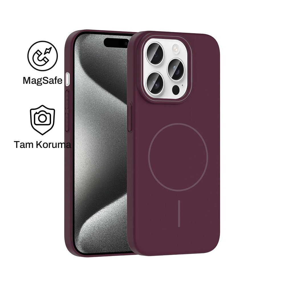 iPhone 15 Pro Raye Sert Telefon Kılıfı - Mürdüm | bastcase - Ön ve Arka Görünüm