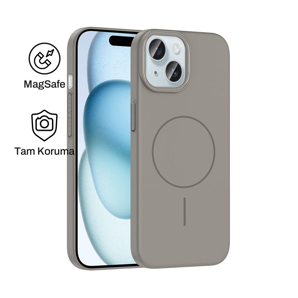 iPhone 15 Raye Sert Telefon Kılıfı - Gri | bastcase - Ön ve Arka Görünüm