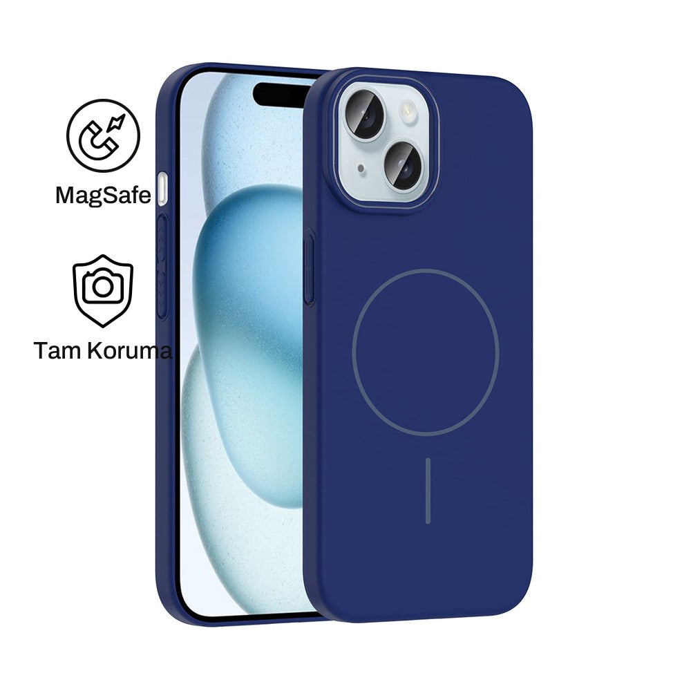 iPhone 15 Raye Sert Telefon Kılıfı - Lacivert | bastcase - Ön ve Arka Görünüm