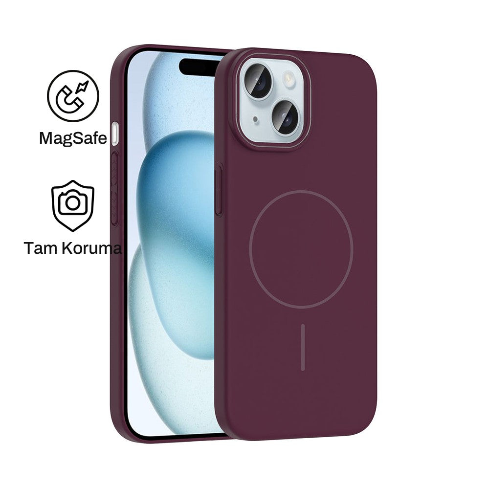 iPhone 15 Raye Sert Telefon Kılıfı - Mürdüm | bastcase - Ön ve Arka Görünüm