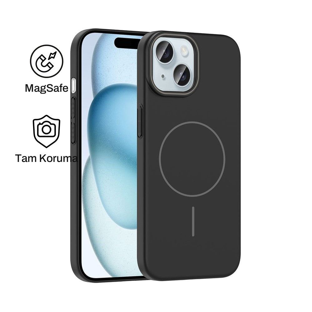 iPhone 15 Raye Sert Telefon Kılıfı - Siyah | bastcase - Ön ve Arka Görünüm