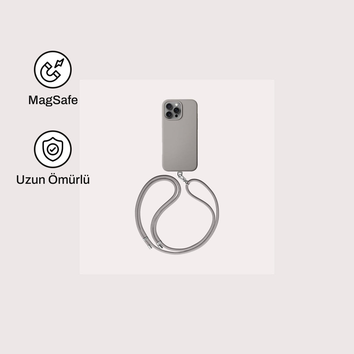 iPhone 16 Pro ile Uyumlu Coehl MagSafe Destekli Askı İpli Creme Telefon Kılıfı | bastcase