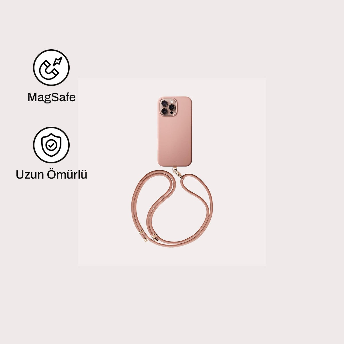 iPhone 16 Pro ile Uyumlu Coehl MagSafe Destekli Askı İpli Creme Telefon Kılıfı | bastcase