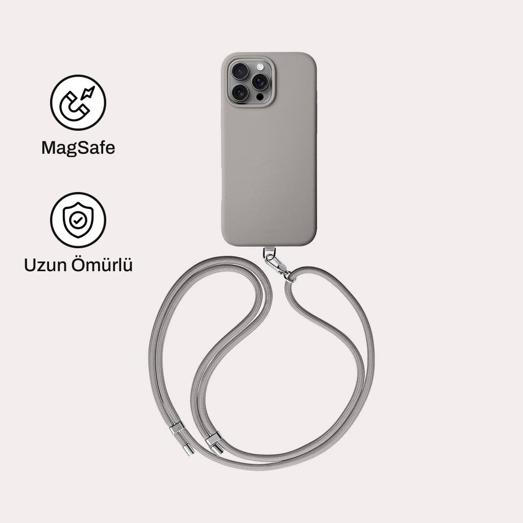 iPhone 16 Pro Max ile Uyumlu Coehl MagSafe Destekli Askı İpli Creme Telefon Kılıfı | bastcase