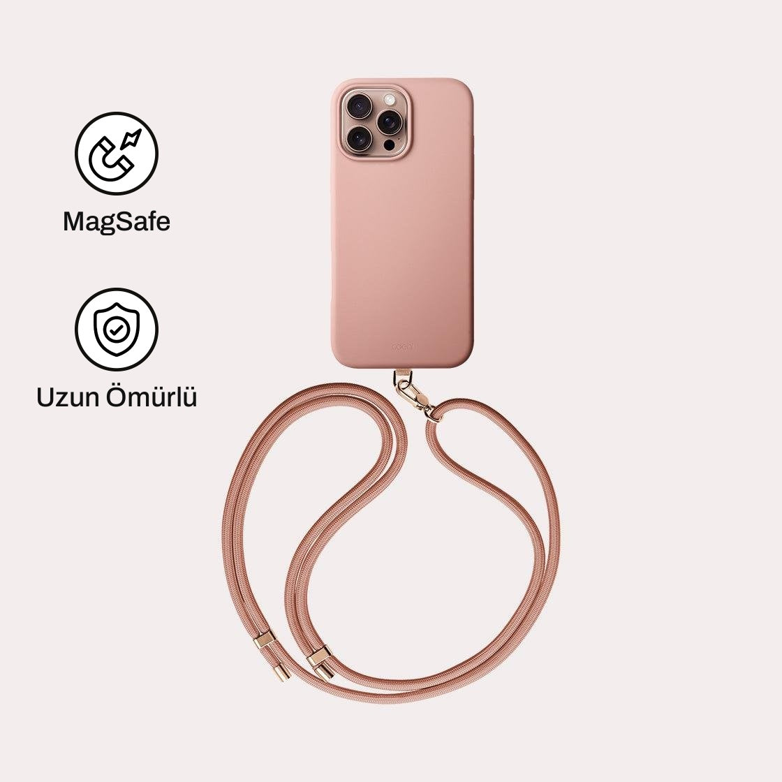 iPhone 16 Pro Max ile Uyumlu Coehl MagSafe Destekli Askı İpli Creme Telefon Kılıfı | bastcase
