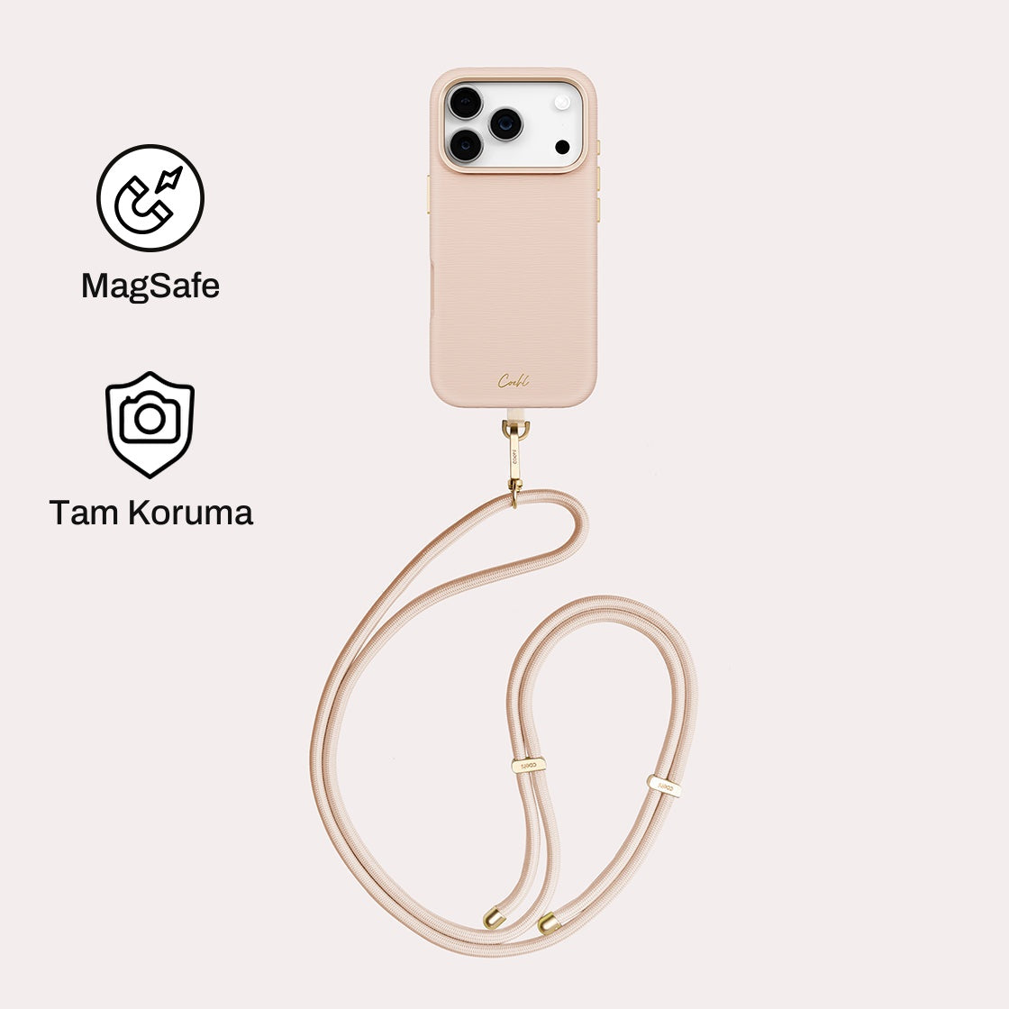 iPhone 17 Pro ile Uyumlu Coehl MagSafe Destekli Askı İpli Mirelle Telefon Kılıfı - Pembe | bastcase