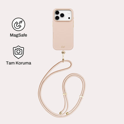 iPhone 17 Pro ile Uyumlu Coehl MagSafe Destekli Askı İpli Mirelle Telefon Kılıfı - Pembe
