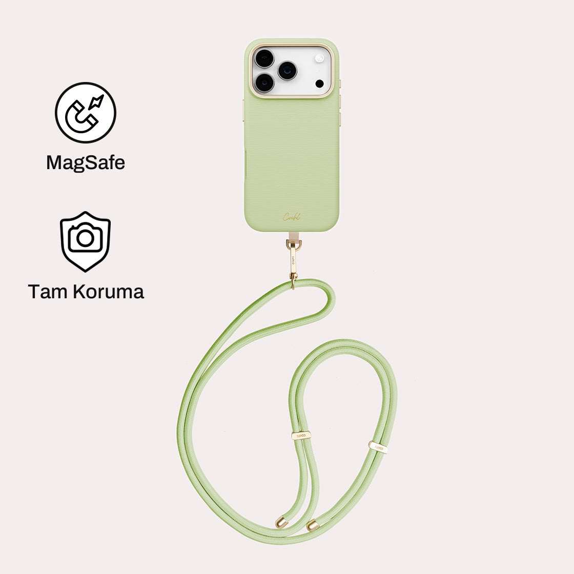 iPhone 17 Pro ile Uyumlu Coehl MagSafe Destekli Askı İpli Mirelle Telefon Kılıfı - Yeşil | bastcase