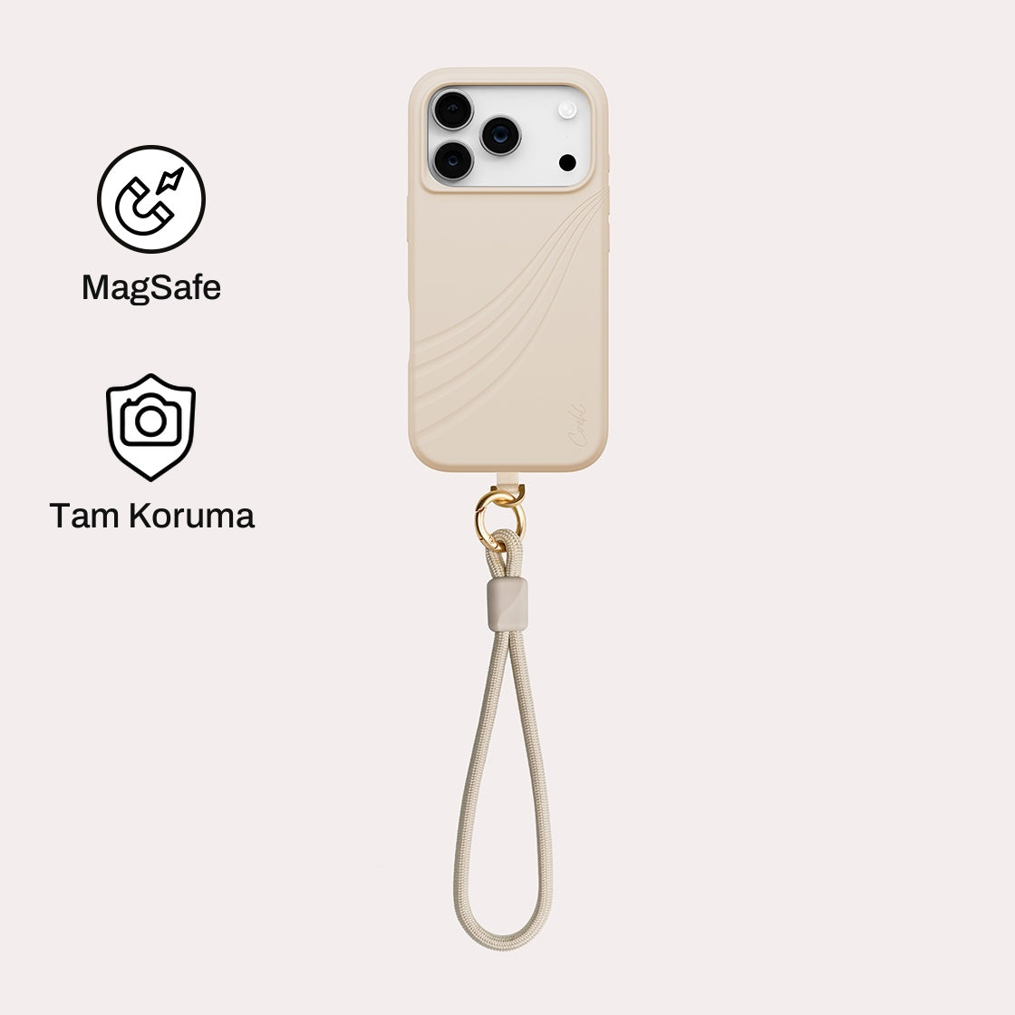 iPhone 17 Pro ile Uyumlu Coehl MagSafe Destekli Serina Telefon Kılıfı - Krem | bastcase