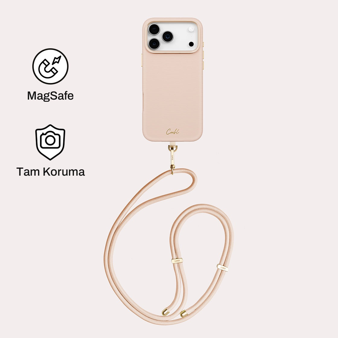 iPhone 17 Pro Max ile Uyumlu Coehl MagSafe Destekli Askı İpli Mirelle Telefon Kılıfı - Pembe | bastcase