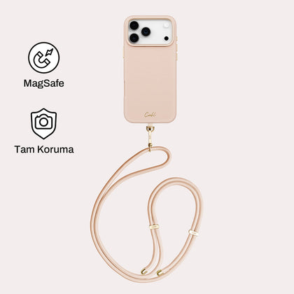 iPhone 17 Pro Max ile Uyumlu Coehl MagSafe Destekli Askı İpli Mirelle Telefon Kılıfı - Pembe
