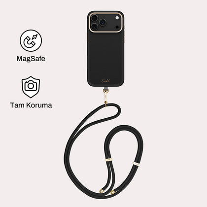 iPhone 17 Pro Max ile Uyumlu Coehl MagSafe Destekli Askı İpli Mirelle Telefon Kılıfı - Siyah