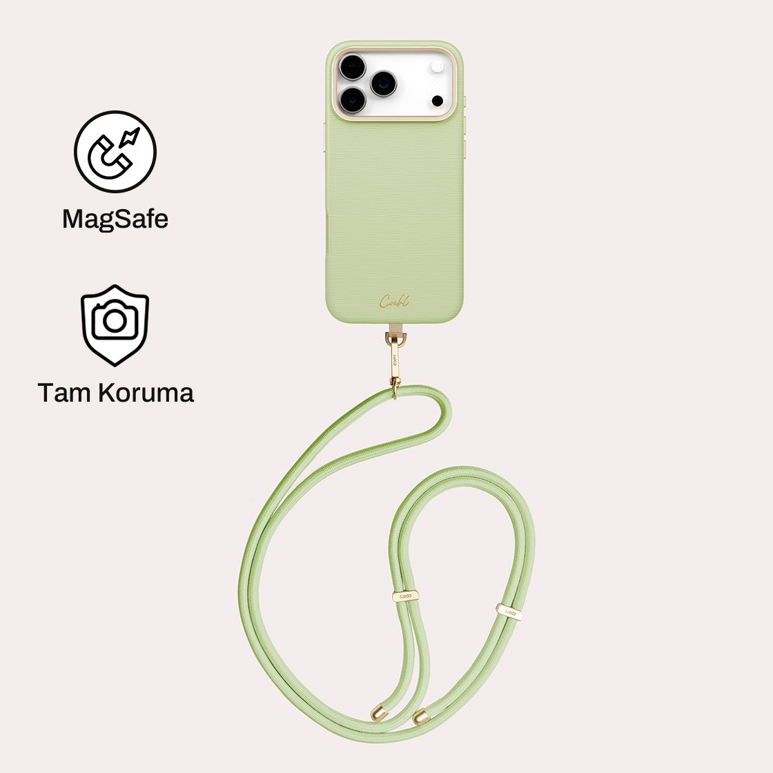 iPhone 17 Pro Max ile Uyumlu Coehl MagSafe Destekli Askı İpli Mirelle Telefon Kılıfı - Yeşil | bastcase