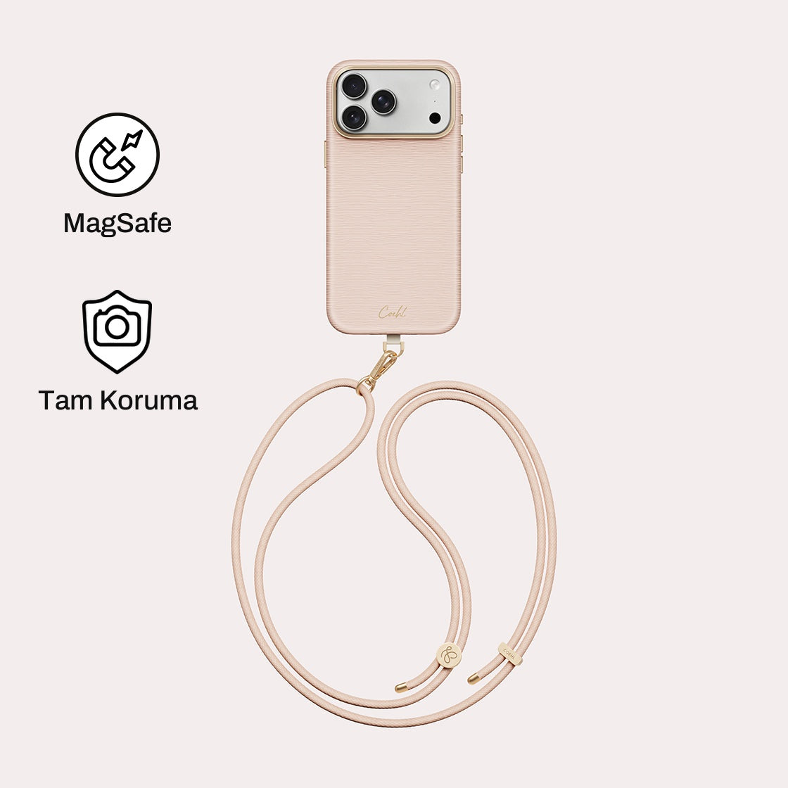 iPhone 18 Pro Max ile Uyumlu Coehl MagSafe Destekli Askı İpli Mirelle Telefon Kılıfı - Pembe | bastcase