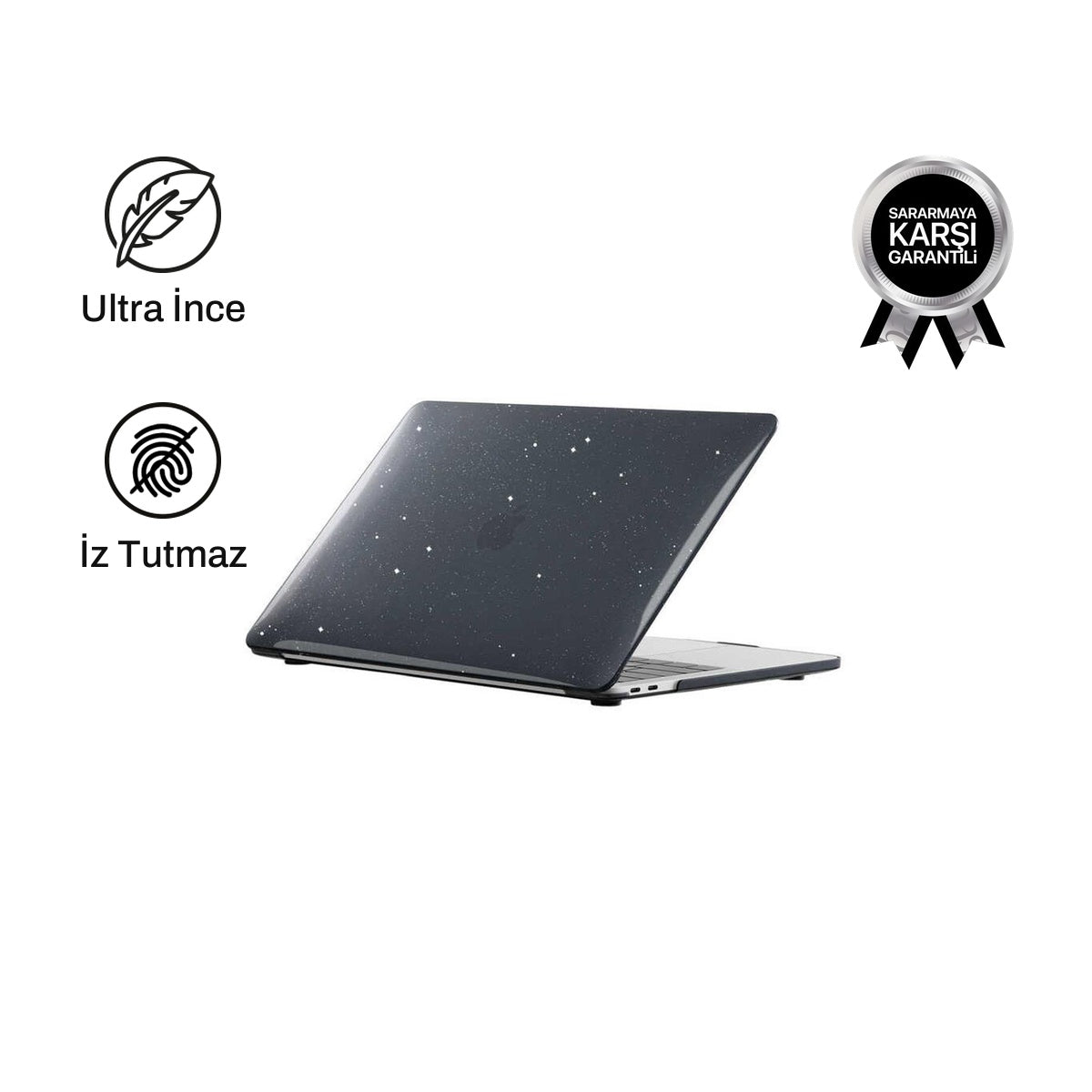 MacBook Pro 13.3'' 2016-2019 ile Uyumlu Simli Siyah Kılıf | bastcase