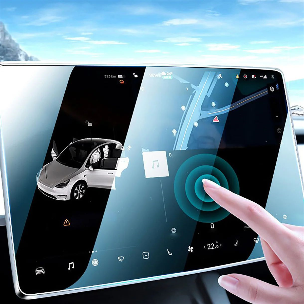 Tesla Model Y 9H Temperli Cam Araç İçi Multimedya 2in1 Ekran Koruyucu | bastcase - Genel Tasarım Görünümü