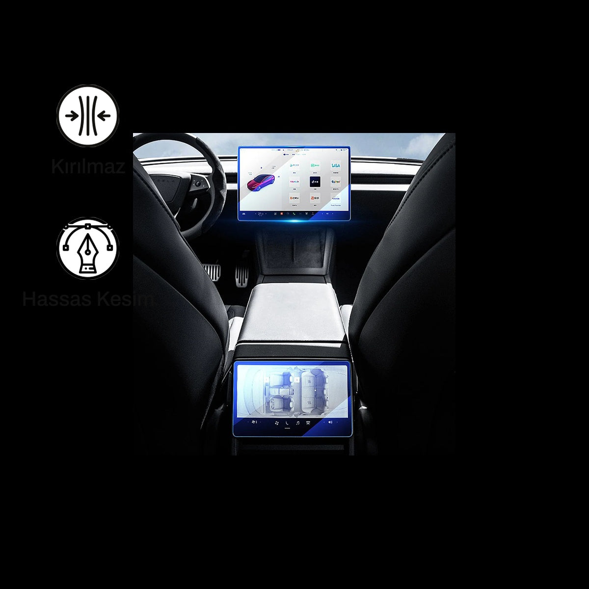 Tesla Model Y 9H Temperli Cam Araç İçi Multimedya 2in1 ile Uyumlu Ekran Koruyucu | bastcase